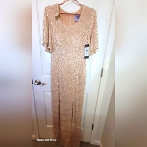 JS Collections Gold Sequin Maxi Gown Flutter Sleeve